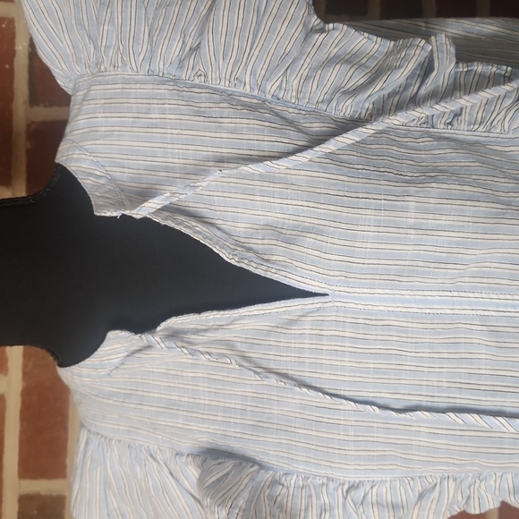 LOFT Blue and White Ruffled Peplum Blouse, Size Medium - Picture 4 of 8
